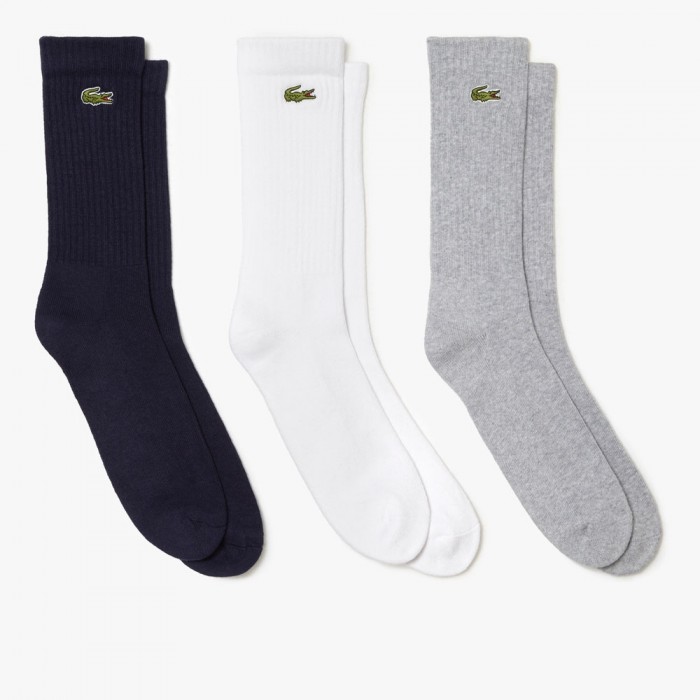 Lot de 3 chaussettes montantes Lacoste RA4182 TYA Silver Chine White Navy