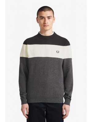 Fred Perry Panelled Jumper Charocoal Solid Marl K8502 328