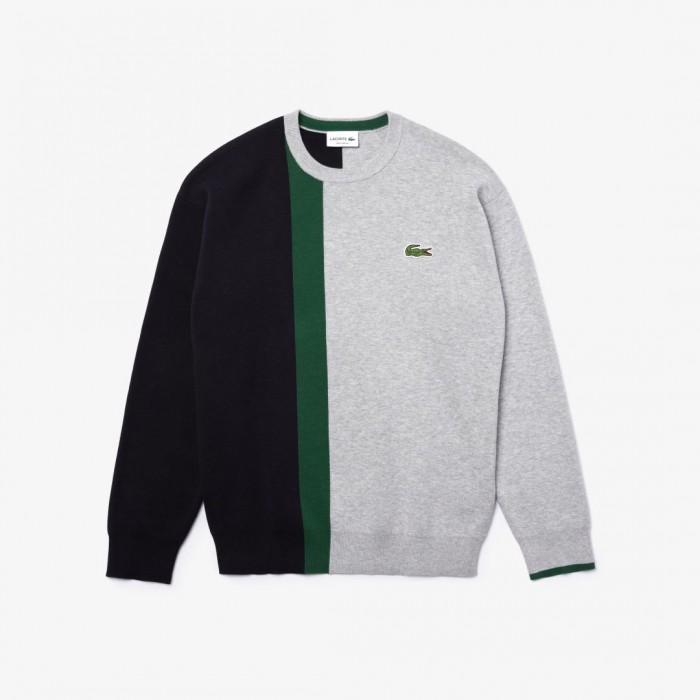 Pull Lacoste AH1999 7T8 Argent Chine Abimes Vert